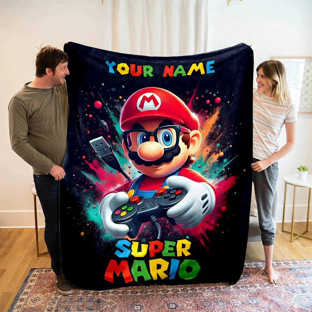 Customized Name Personalized Blanket Super Mario Print  Adult Children Warm Comfortable Blankets Suitable Home Sofa Travel Car