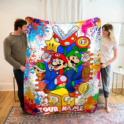 Customized Name Personalized Blanket Super Mario Print  Adult Children Warm Comfortable Blankets Suitable Home Sofa Travel Car