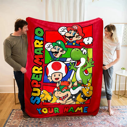 Customized Name Personalized Blanket Super Mario Print  Adult Children Warm Comfortable Blankets Suitable Home Sofa Travel Car