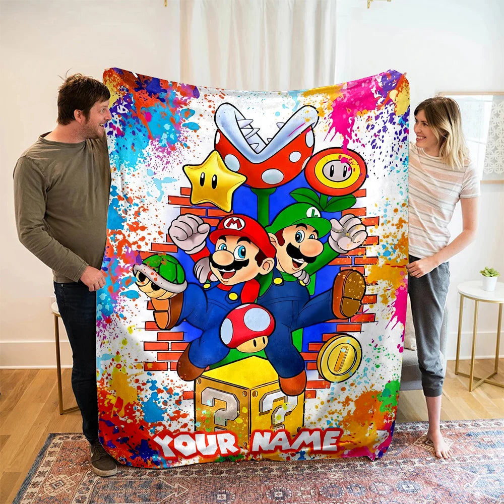 Customized Name Personalized Blanket Super Mario Print  Adult Children Warm Comfortable Blankets Suitable Home Sofa Travel Car