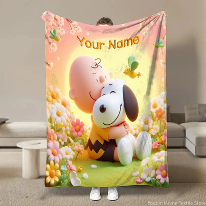 Customized Name Personalized Blanket Snoopy Cartoon Dog Soft Plush Blanket,Flannel Blanket Throw Blanket for Bed Sofa Kids Gift