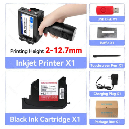 Handheld Inkjet Printer Portable Date Batch Number QR Code Packaging Bag Plastic Bottle Printing Machine 12.7mm Universal Type