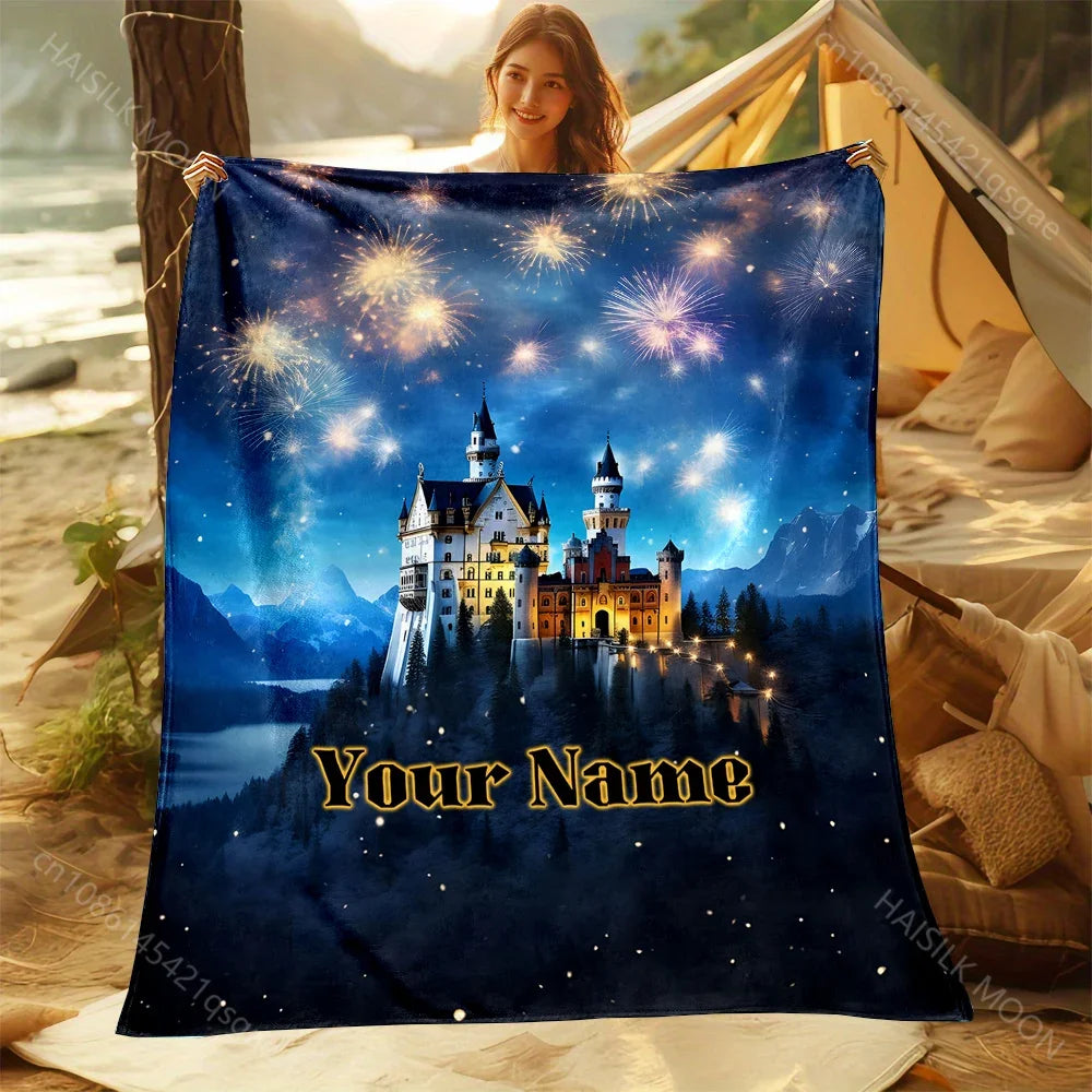 1PC Personalized Name Customized Blanket Magic Academy Printing Universal for All Seasons Sofa Bed Travel Camping Beach Blanket