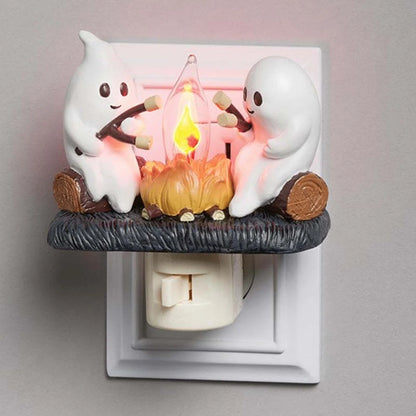 2024 New Fashionable Ghost Campfire Nightlight Ghost Campfire Flickering Plug In Night Light Halloween Ghost Pumpkin Night Light