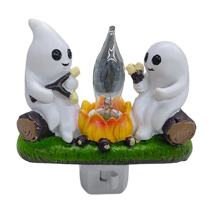 Cute Ghost Campfire Night Light Halloween Pumpkin Flickering Room Decorations Night Lights Dusk To Dawn Led Lamp Plug into Wall