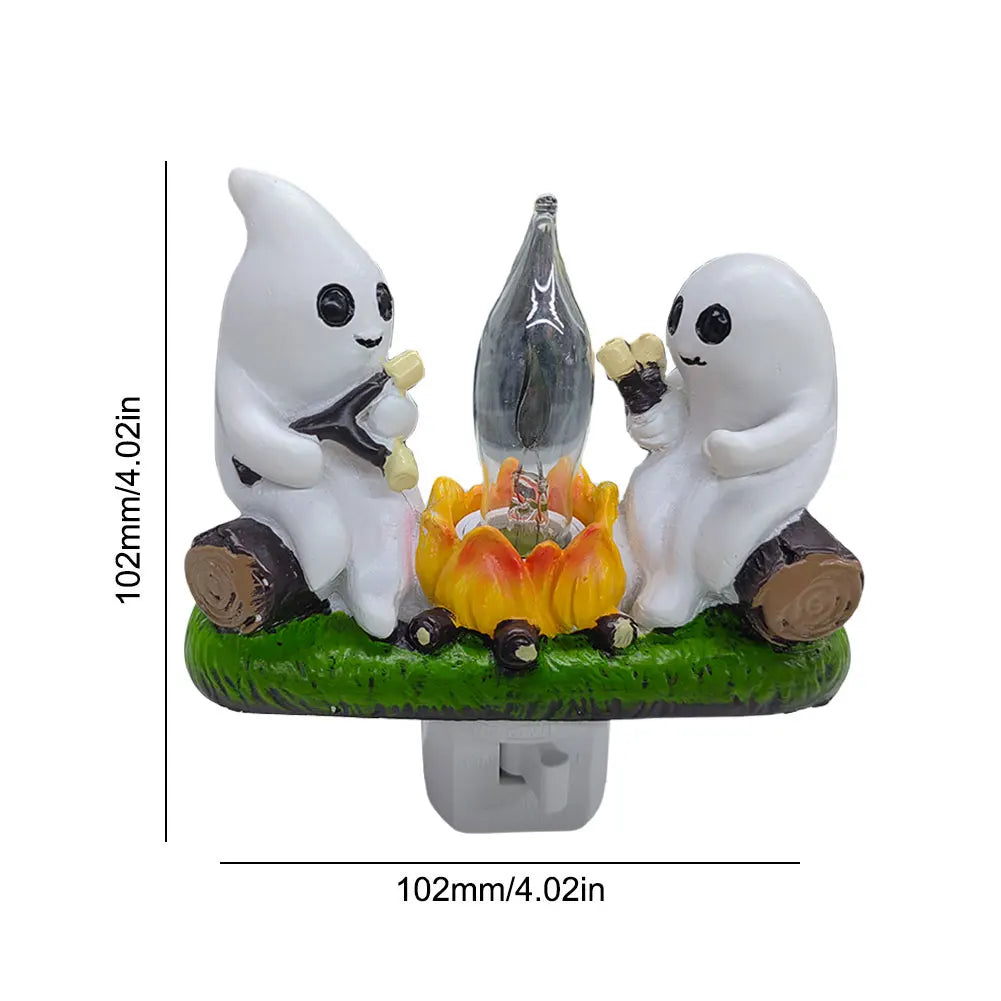 Cute Ghost Campfire Night Light Halloween Pumpkin Flickering Room Decorations Night Lights Dusk To Dawn Led Lamp Plug into Wall
