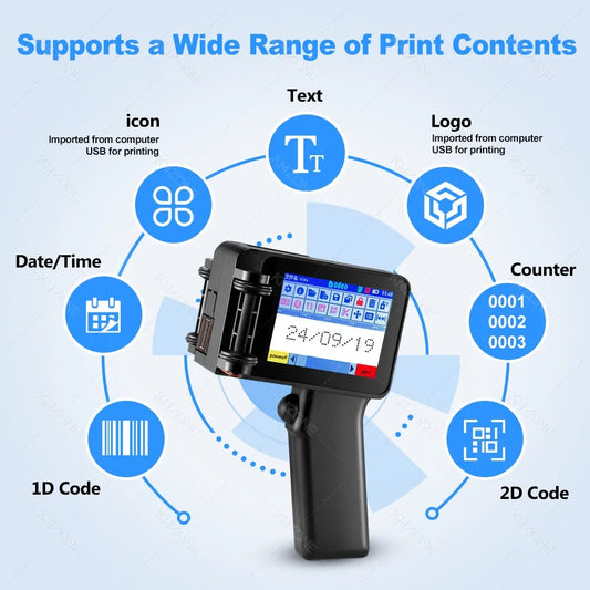 Mini Handheld Inkjet Printer 2-12.7mm for Text QR Barcode Batch Number Logo Date Label Printer with 0/1/2 ink Cartridges