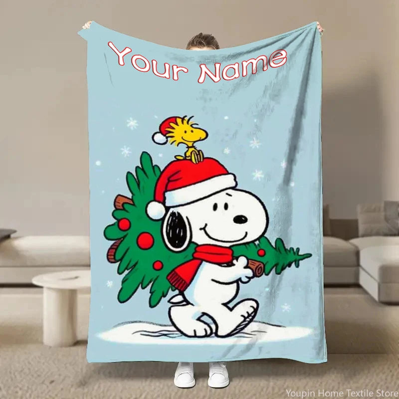 Customized Name Personalized Blanket Snoopy Cartoon Dog Soft Plush Blanket,Flannel Blanket Throw Blanket for Bed Sofa Kids Gift