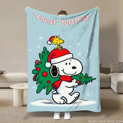 Customized Name Personalized Blanket Snoopy Cartoon Dog Soft Plush Blanket,Flannel Blanket Throw Blanket for Bed Sofa Kids Gift