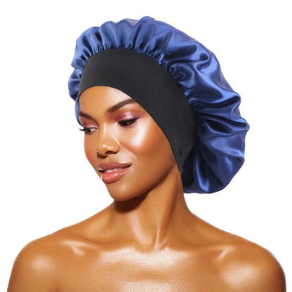 Women's Satin Solid Bonnets Wide-brimmed Night Sleeping Bathing Hat Unisex Head Wrap Elastic Band Cap Hair Care Bonnet