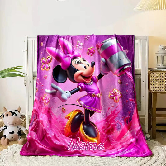 Personalized Custom Name Blanket Disney Minnie Mouse Blanket for Sofa Bed Cover Blanket Suitable for Birthday Christmas Gifts