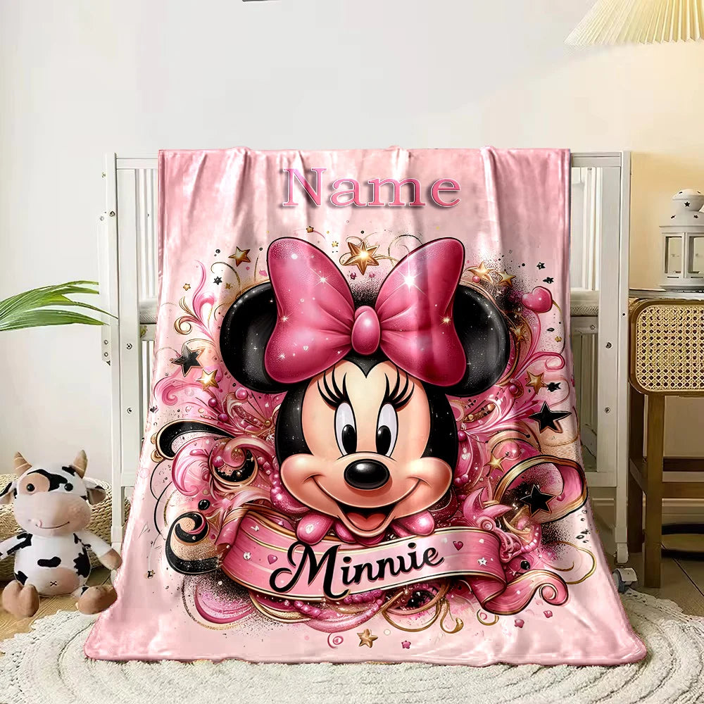 Personalized Custom Name Blanket Disney Minnie Mouse Blanket for Sofa Bed Cover Blanket Suitable for Birthday Christmas Gifts
